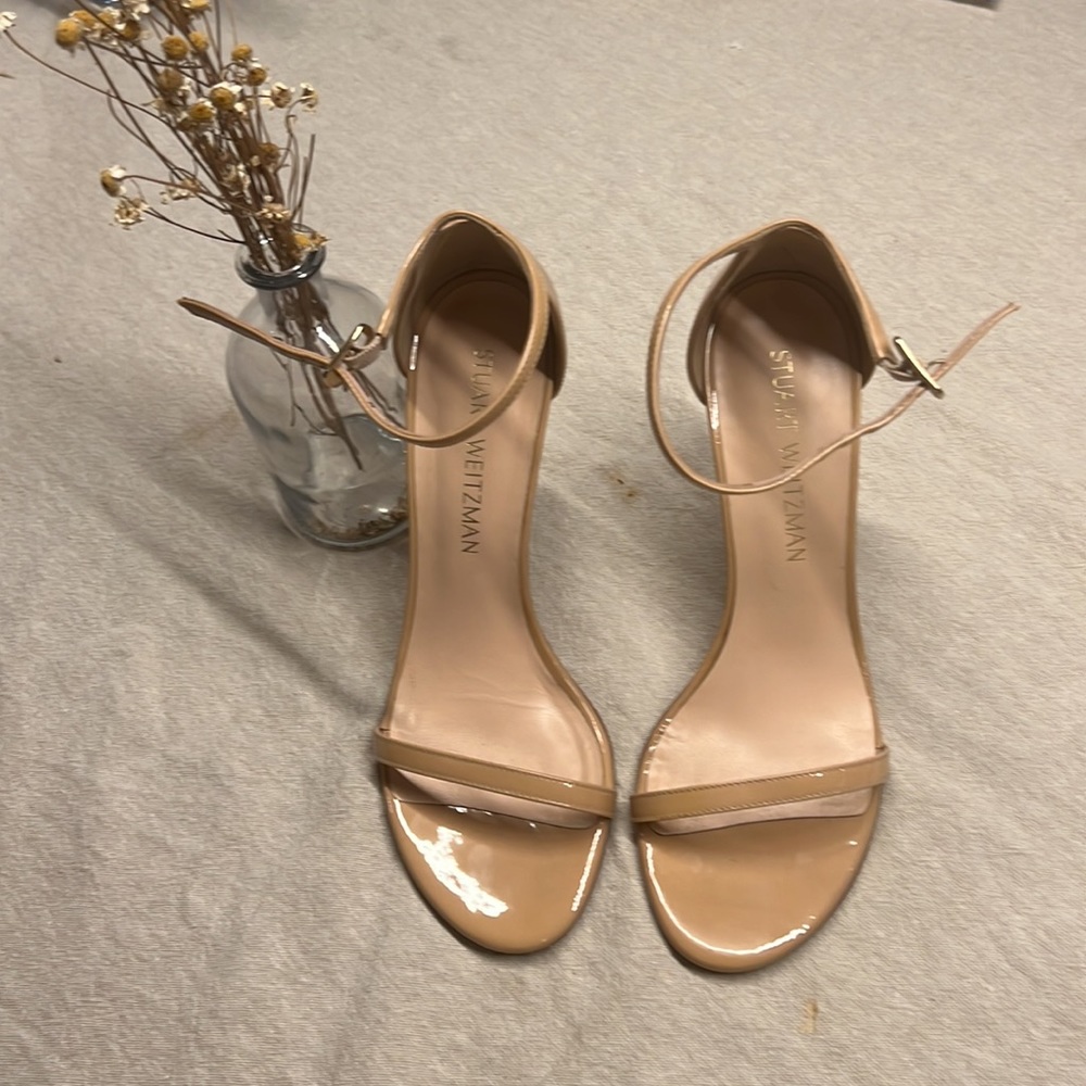 Stuart Weitzman Nudistsong Patent Ankle-Strap Sandals